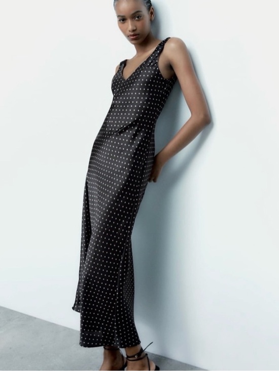 Zara Dresses & Skirts - Zara Black Polka Dot Slip Midi Skirt